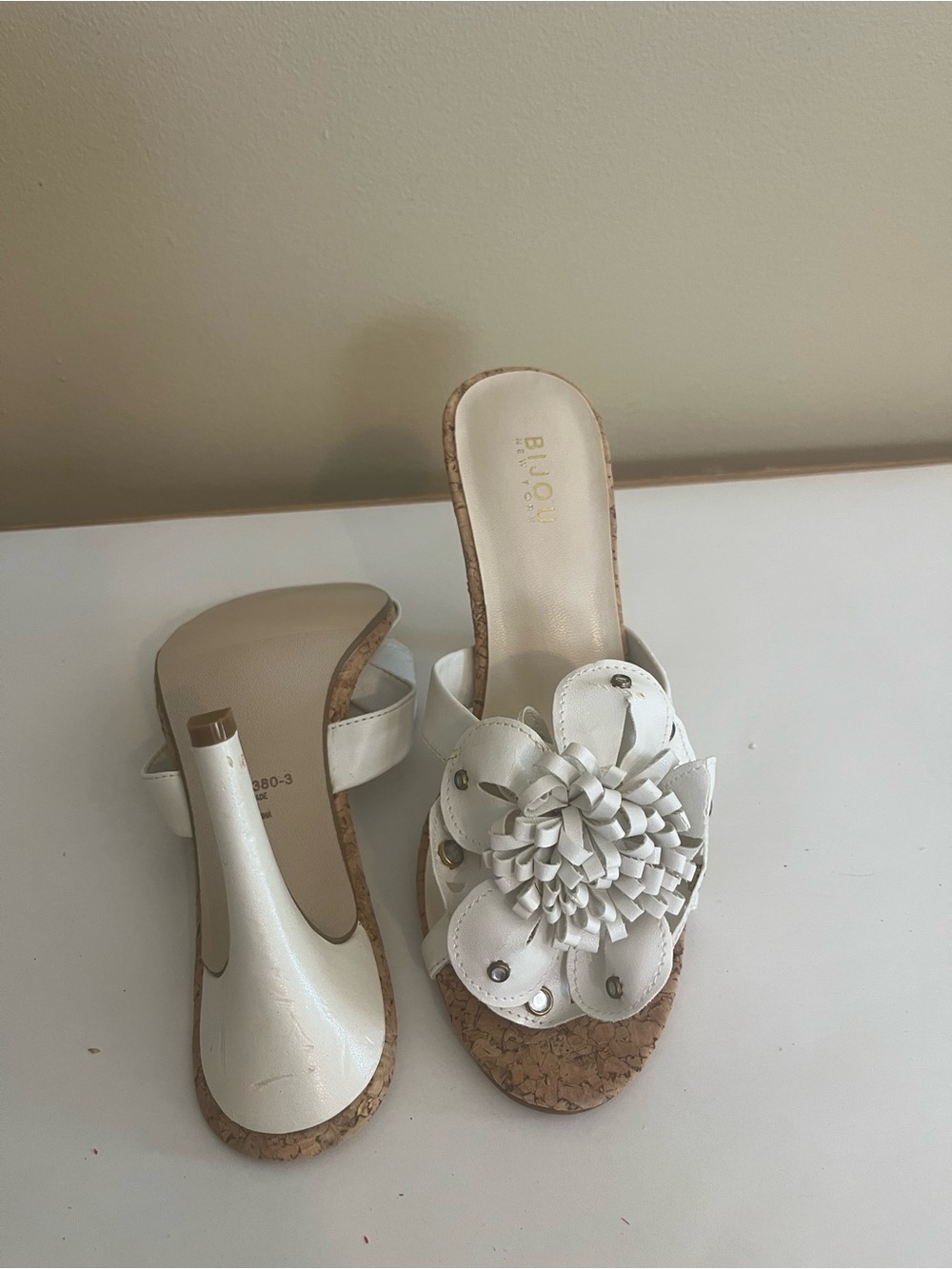 White Floral Cork Slide Mules